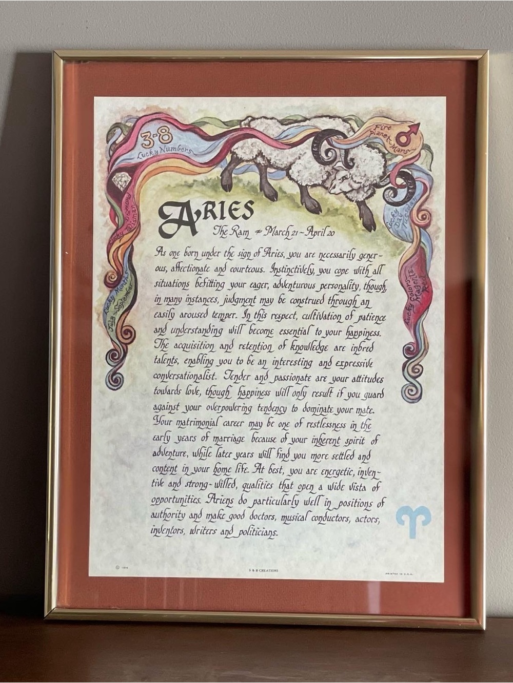 Vintage Aries Zodiac Gold Framed Art Print